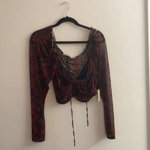 Sheer red and black dragon crop top